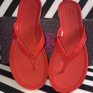 Tory Burch Logo Jelly Thong Sandal in Masai Red. Size 11. Worn once.